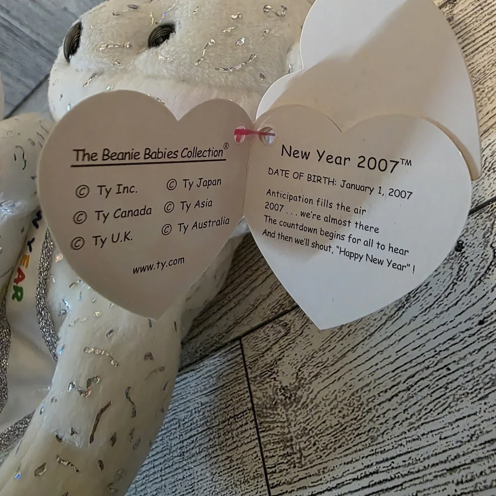 Ty New Year 2007  White Bear with Festive Sash